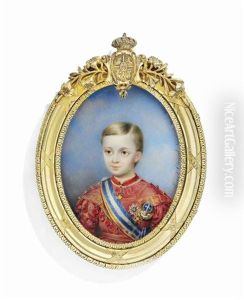 Alfonso Xii (1857-1885), King Of Spain, When Prince Of The Asturias, In Red Ceremonial Dress With Gold Key-pattern Border, Wearing The Jewel Of The Order Of The Golden Fleece