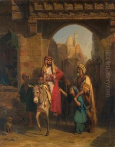 Madchen, Mit Seinem Blinden Vater, An Einem Stadttor Kairos Um Almosen Bittend by Edouard-Henri Girardet
