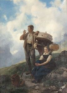 Bergbauern Auf Der Rast by Edouard-Henri Girardet