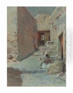 A Moonlit Street In North Africa by Eugene Alexis Girardet