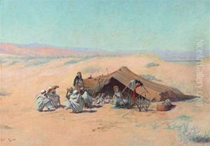 Campement Dans Le Desert Encampment In The Desert by Eugene Alexis Girardet