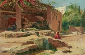 Sakkieh Dans Un Jardin D'egypte Sakkieh In A Garden In Egypt by Eugene Alexis Girardet