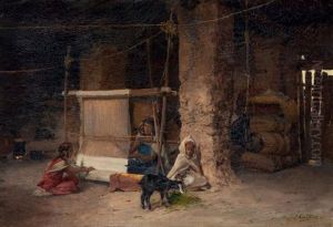 Le Tissage En Famille The Weaving In Family by Eugene Alexis Girardet