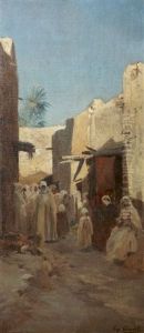 Foule Dans Une Ruelle En Algerie, Liveliness In An Algiers Street by Eugene Alexis Girardet