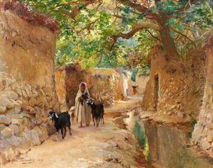 Chemin Dans L'oasis D'el Kantara by Eugene Alexis Girardet