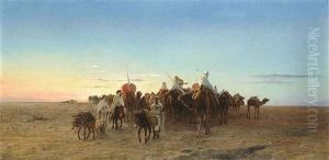 The Caravan At Dusk by Eugene Alexis Girardet