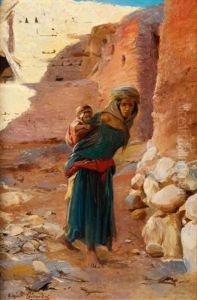 Femme Portant Son Enfant, El Kantara by Eugene Alexis Girardet