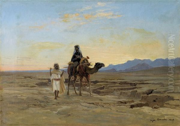 Wustenlandschaft Im Abendrot Mit Paar Und Kamel - view 1