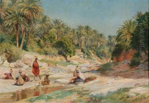 Arabische Wascherinnen Am Fluss by Eugene Alexis Girardet