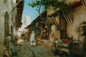 Nordafrikanische Basarstrasse Am Nachmittag by Eugene Alexis Girardet