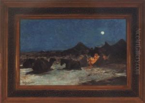 Desert Caravan Encampment By Moonlight Desert Caravan Encampment By Moonlight
