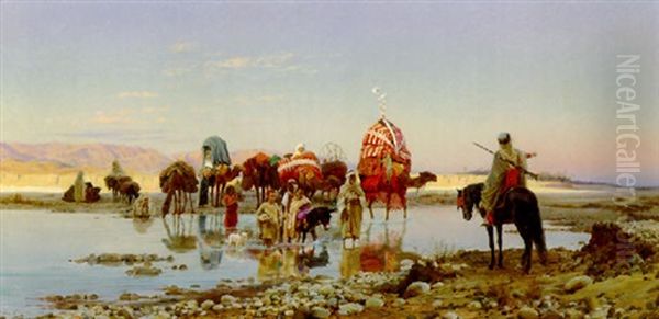 Arab Caravan Crossing A Ford - view 1