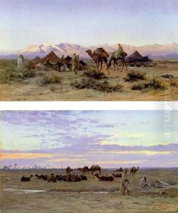 Campement Au Lever Du Soleil by Eugene Alexis Girardet