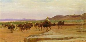 Caravannes De Sel Dans Le Desert by Eugene Alexis Girardet
