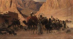 Arab Caravan In The Desert by Eugene Alexis Girardet
