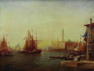 The Doge's Palace From The Grand Canal by Adolphe Bachmann