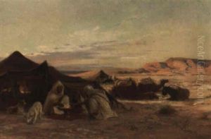 Autour Du Couscous Au Coucher De Soleil by Eugene Alexis Girardet