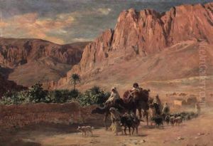 Caravane Pres D'une Oasis by Eugene Alexis Girardet