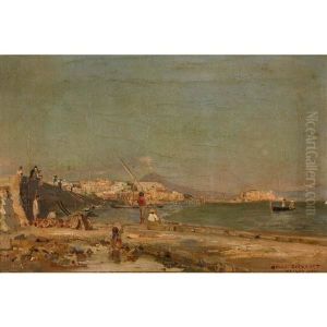 Neapolitanische Strandszene Mit Rauchendem Vesuv by Henri Girardet