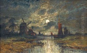 Nachtliche Flusspartie Mit Windmuhlen Nachtliche Flusspartie Mit Windmuhlen