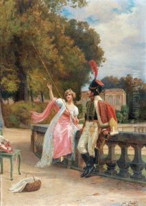 Parklandschaft Mit Adligem Paar Beim Fischen by Jules Girardet