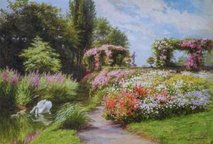 Cygnes Et Jardin Fleuri