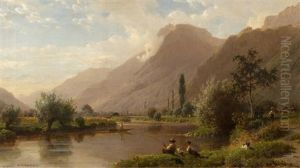 Flusslandschaft Mit Fischern Flusslandschaft Mit Fischern