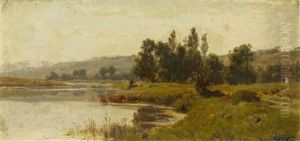 A River Landscape In France Near Crouttes-sur-marne (aisne) by Karl Girardet