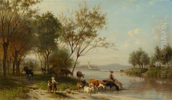 Lake Brienz With Animals Drinking - view 1