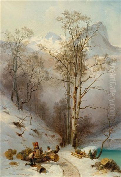 Winterlandschaft Mit Holzsammlern - view 1