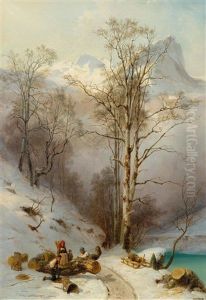 Winterlandschaft Mit Holzsammlern