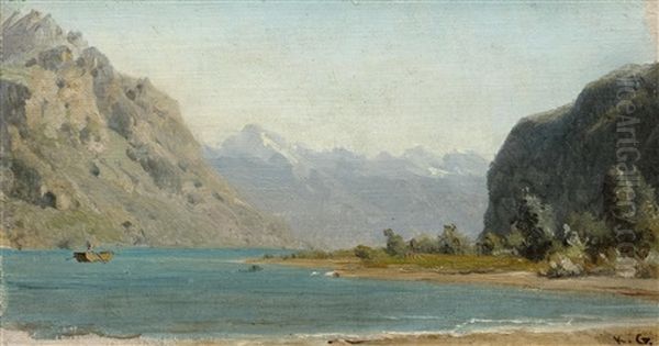 Mountain Lake With Boat - view 1