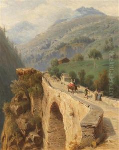 Die Kinnbrucke Bei Stalden Im Vispertal Mitte 19. Jh. by Karl Girardet