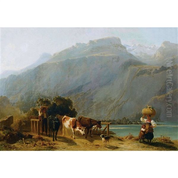Bauernfamilie Mit Kuhherde Am Brienzersee - view 1