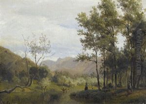 Sommerliche Flusslandschaft Mit Staffage by Karl Girardet
