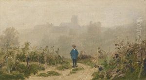 Rebberg Mit Einer Stadt Im Hintergrund by Karl Girardet