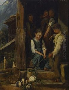 Kinder Beim Futtern Von Hasen (study)