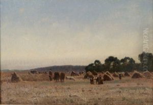 Bauerinnen Beim Auflesen Von Ahren Vor Getreidegarben by Karl Girardet