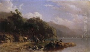 Hirten Und Angler Am See by Karl Girardet