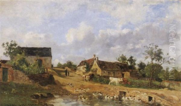 Bauernhauser Mit Ganseteich Im Vordergrund - view 1