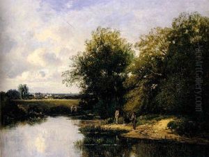 Sommerlandschaft Mit Anglern Sommerlandschaft Mit Anglern
