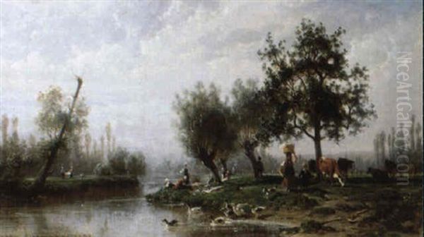W,scherin Am Flus Mit Enten - view 1