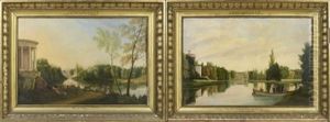 Vue Du Chateau D'ermenonville, Prise Du Temple De La Philosophie (+  Vue Du Chateau D'ermenonville, Prise Du Bocage; Pair) by Alexandre Francois Louis (Comte de) Girardin