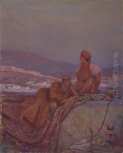 Ladies On The Terrace At Sunset by Louis Auguste Girardot