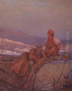 Femmes Sur La Terrasse Au Coucher Du Soleil Femmes Sur La Terrasse Au Coucher Du Soleil