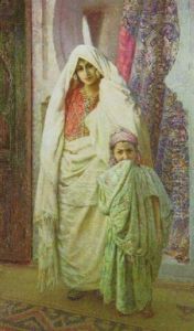 Femme Du Maroc Dans Son Interieur Avec Une Fillette by Louis Auguste Girardot