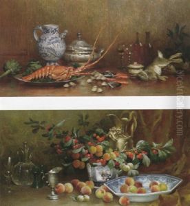 Still Life Of A Lobster On A Plate With A Hare, Artichokes And Other Objects by Jules Giraud