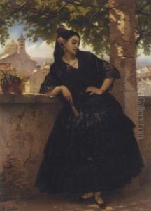 A Spanish Beauty With A Fan by Pierre Francois Gregoire Giraud