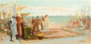 Market Scene On The North African Coast by David Eugene Girin