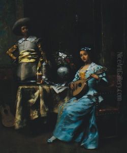 Lady Playing A Lute by David Eugene Girin